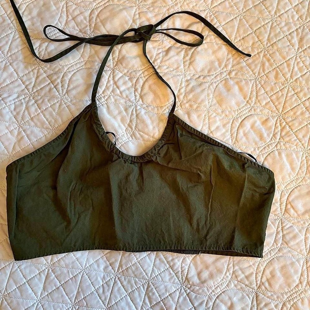 Y2k Olive Green Halter cropped micro top